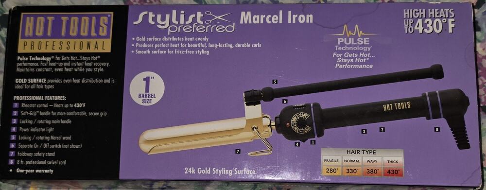 Hot Tools Professional 1in Marcel Curling Iron Gold Plate 430°F Model 1108